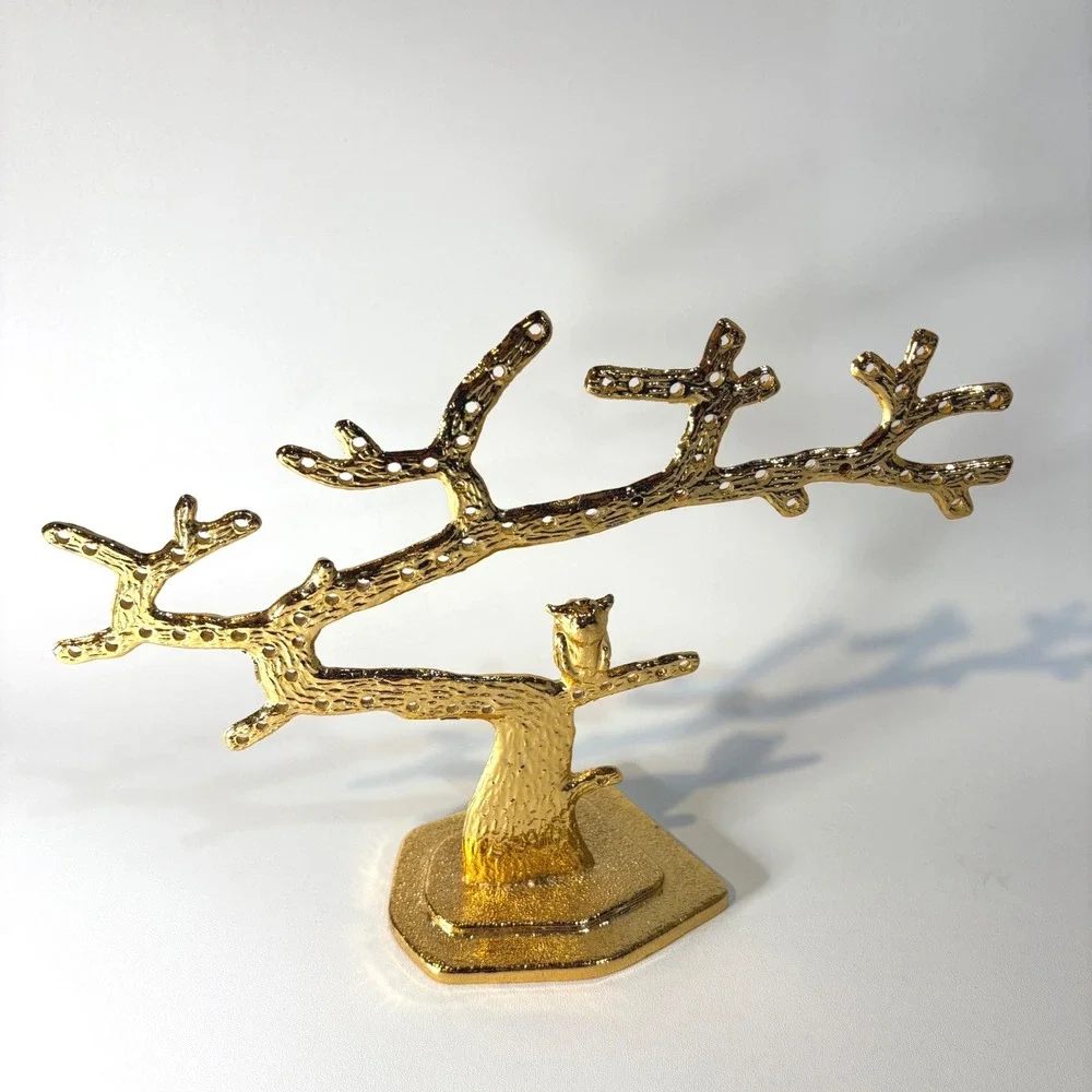 Gold Owl Tree Branch Earring Holder Jewelry Stand Organizer Display